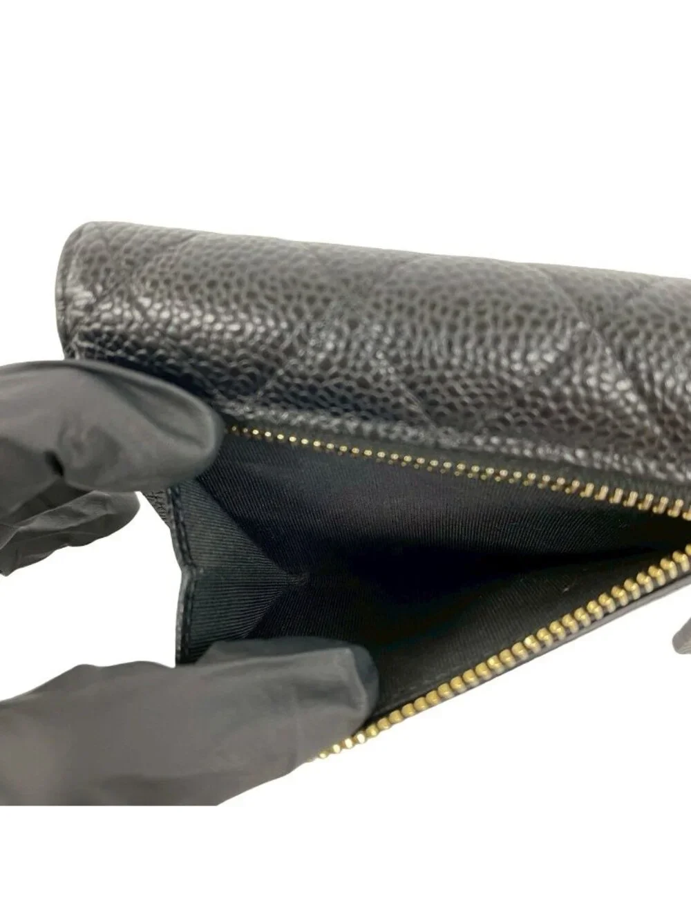 Chanel Box Card with Number 28 Quilted CC Logo Caviar Leather Trifold Wallet